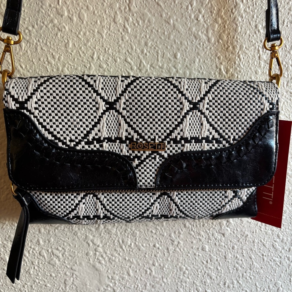 Rosetti Black & White Quilted Print Crossbody with Black Trim - Picture 3 of 13